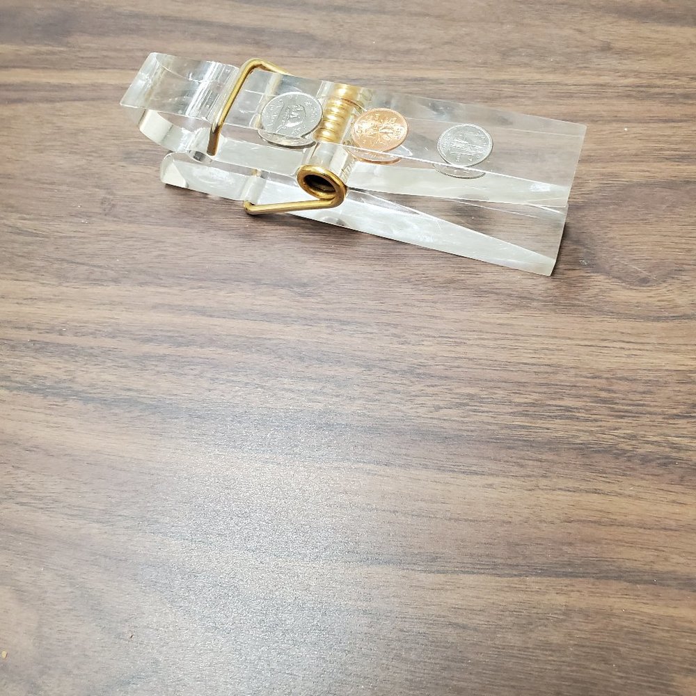 Large glass Canadia    clip paper weight with money